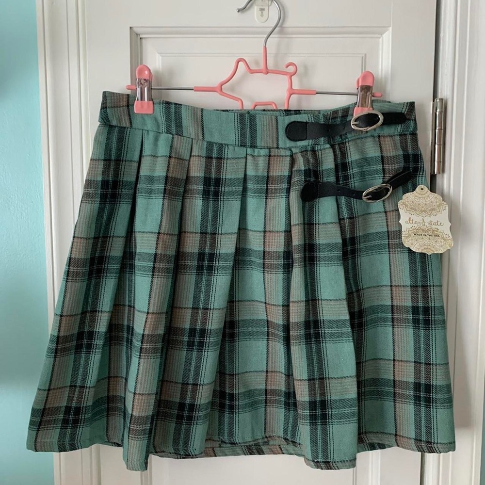 Altar'd State Green Plaid A-Line Skirt